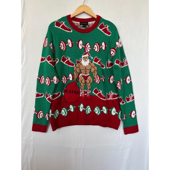 Blizzard Bay Gains Body Builder Santa Ugly Christmas Sweater Mens Size Large - Picture 1 of 8